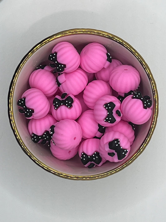 3D Pink Pumpkin with bow Focal Bead